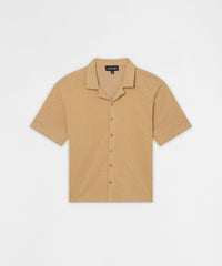 Diamond Pattern Textured Knit Button-Down Shirt - Taupe