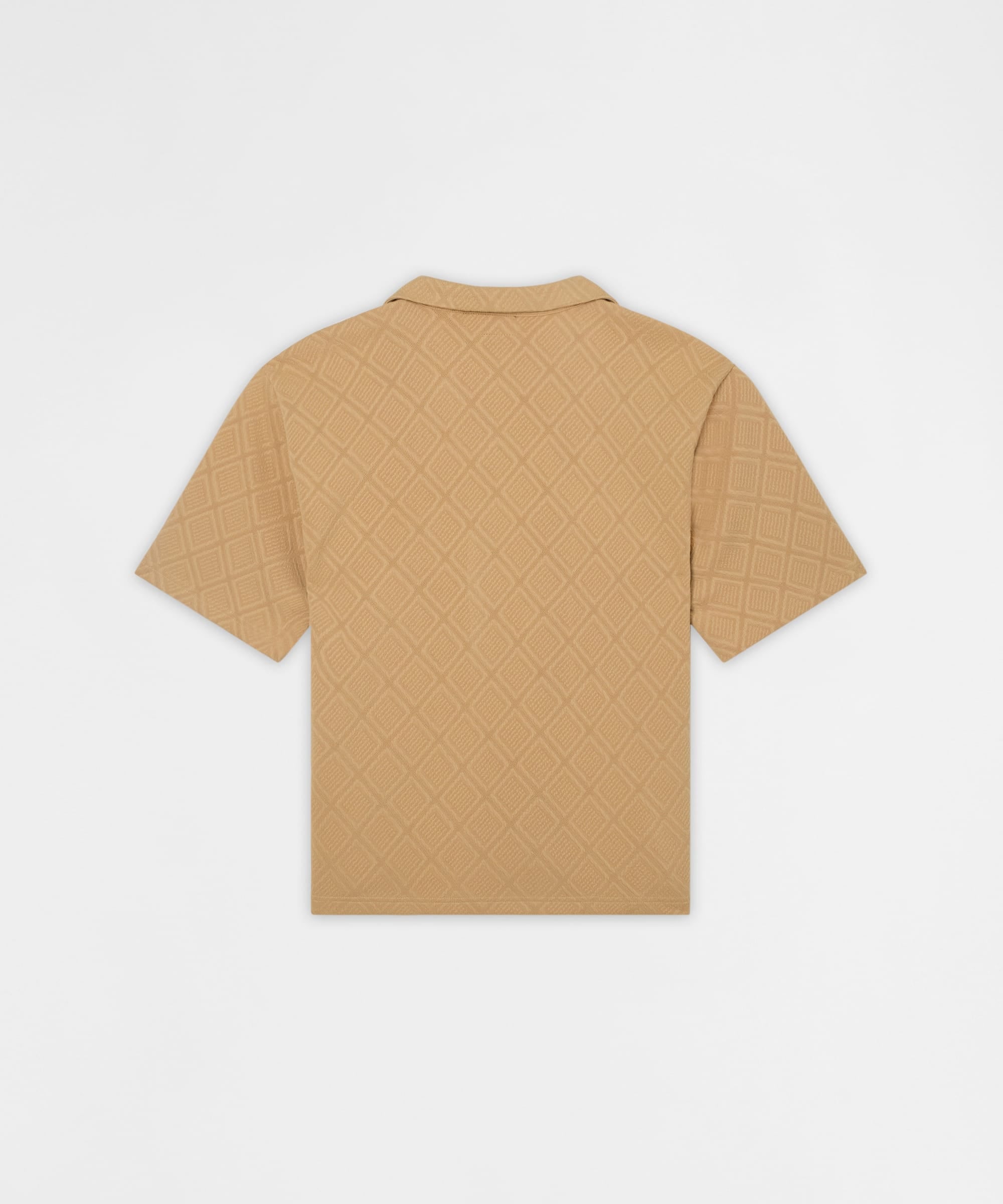 Diamond Pattern Textured Knit Button-Down Shirt - Taupe