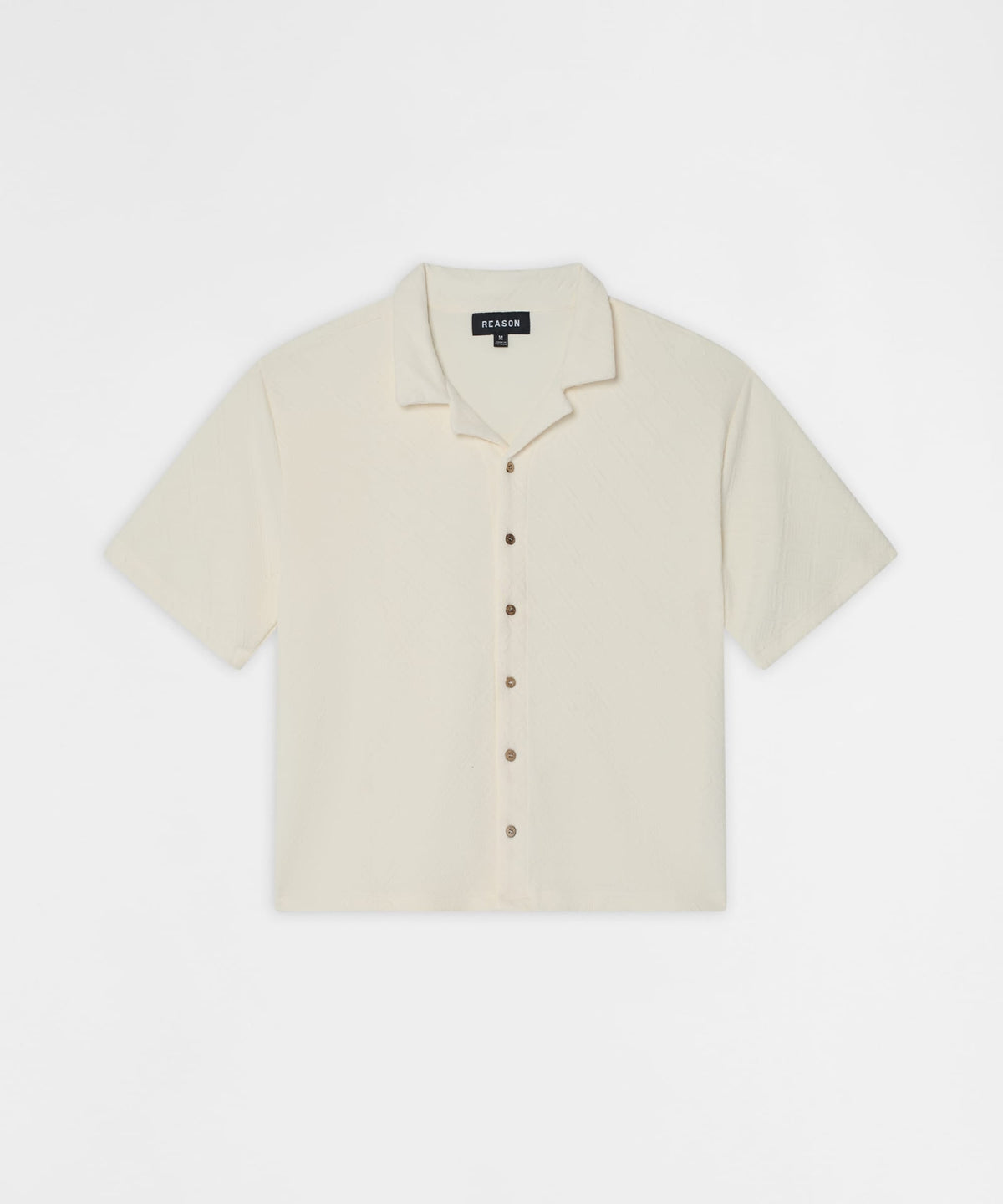 Essential Button-Down Textured Short Sleeve Shirt - Beige