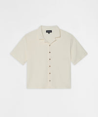 Essential Button-Down Textured Short Sleeve Shirt - Beige