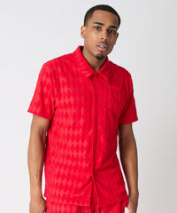 Diamond Viscose Button-Down Shirt - Red
