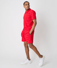 Diamond Viscose Button-Down Shirt - Red
