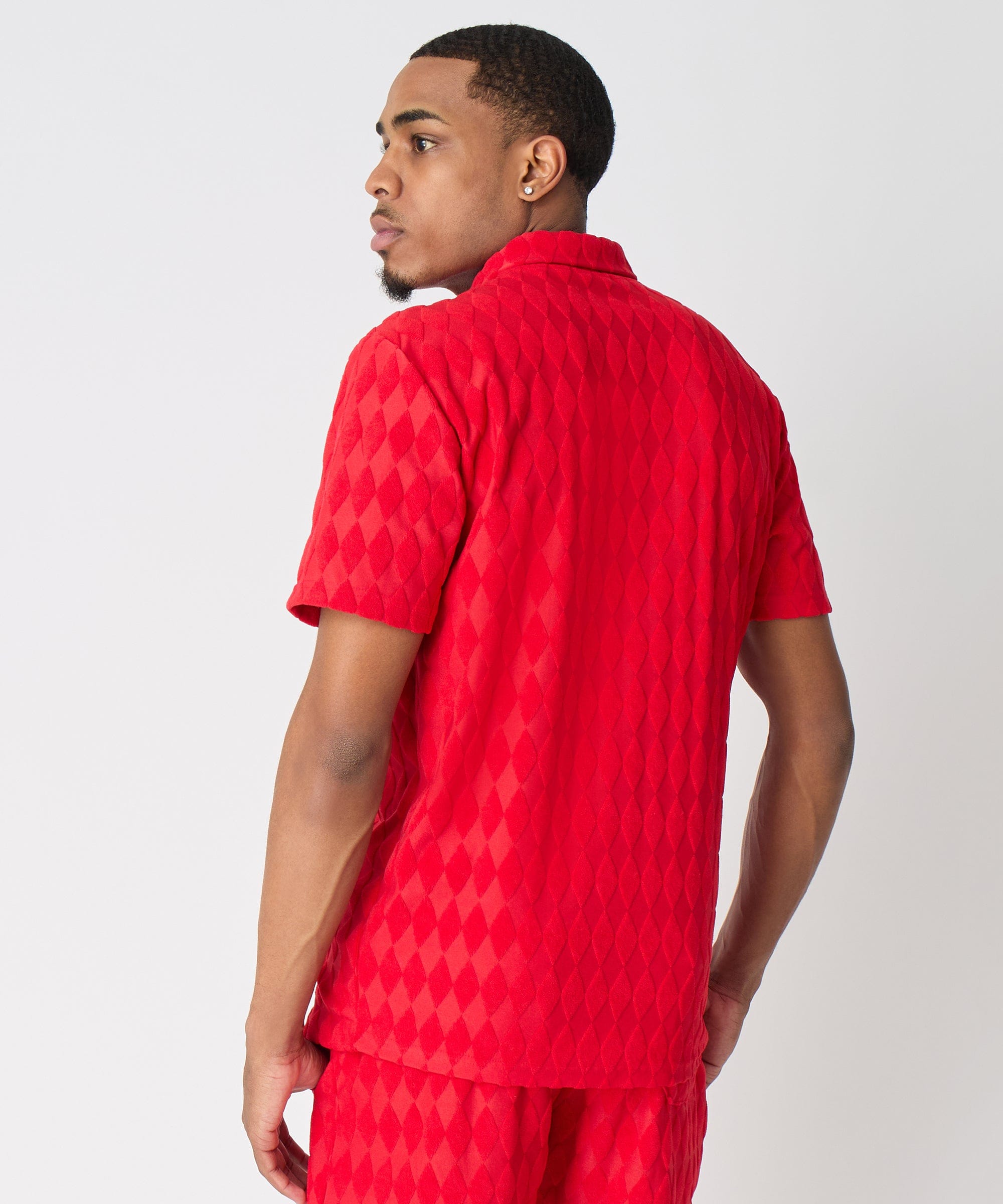 Diamond Viscose Button-Down Shirt - Red