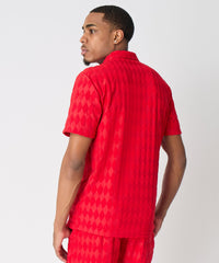 Diamond Viscose Button-Down Shirt - Red