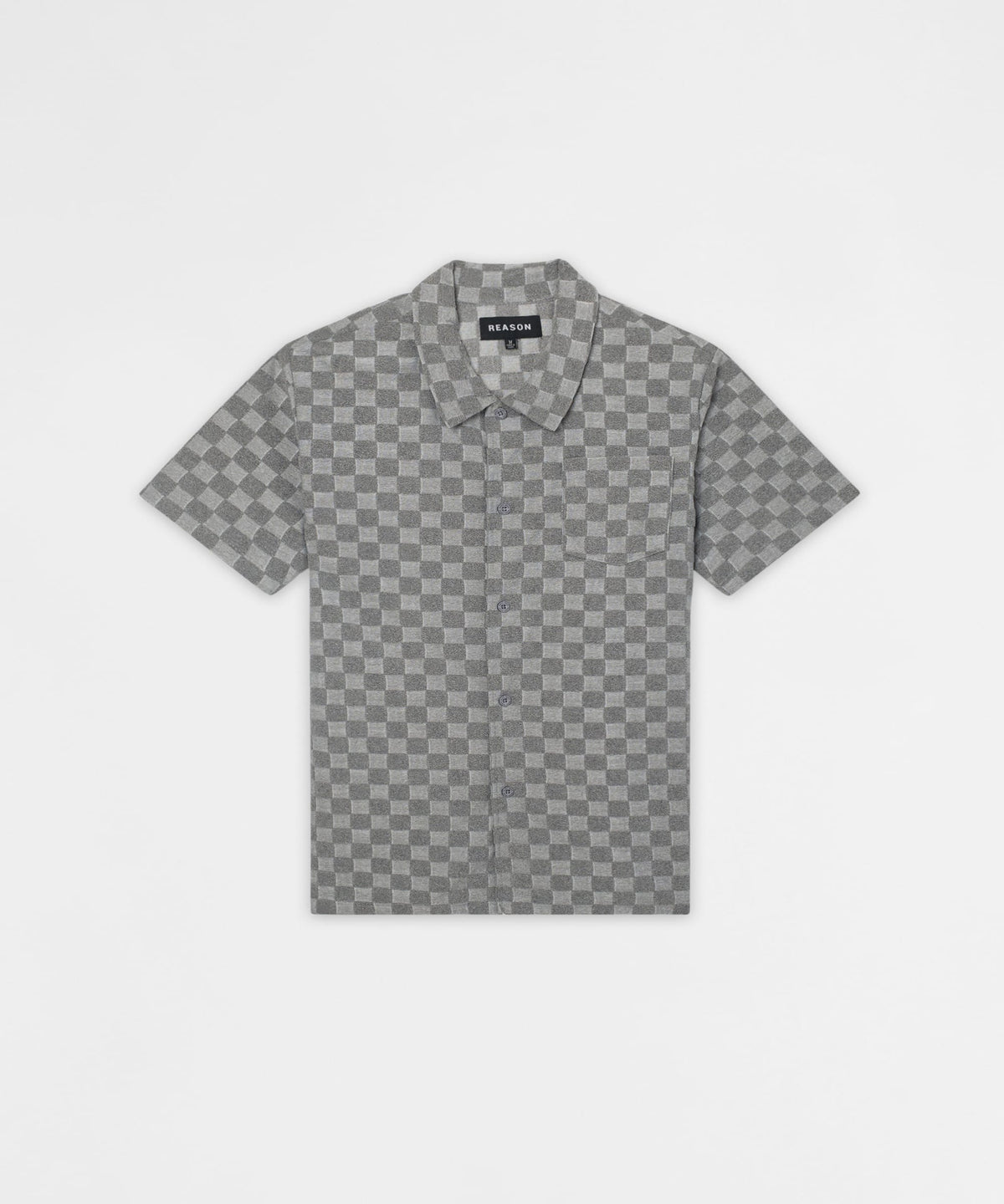 Checkerboard Viscose Button-Down Shirt - Grey