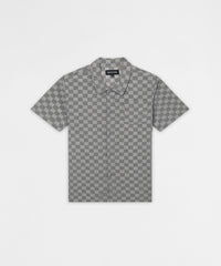 Checkerboard Viscose Button-Down Shirt - Grey