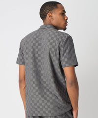 Checkerboard Viscose Button-Down Shirt - Grey