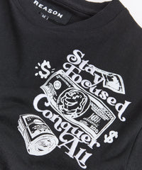 Big Checks Embroidered Short Sleeve Tee - Black