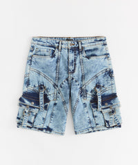 Destroyed Denim Shorts - Dark Blue