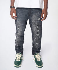 Crinkle Wash Distressed Skinny Jeans - Black
