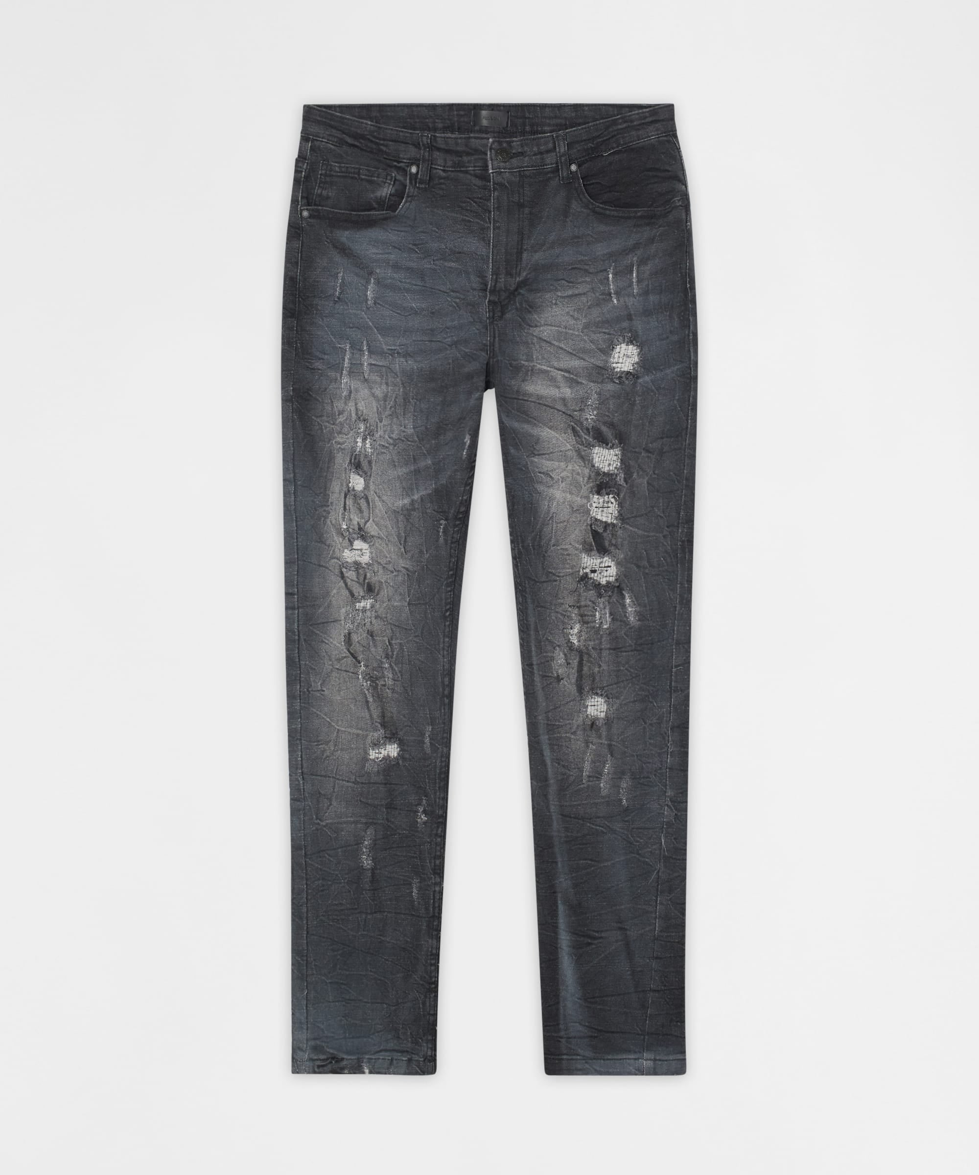 Crinkle Wash Distressed Skinny Jeans - Black