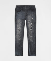Crinkle Wash Distressed Skinny Jeans - Black