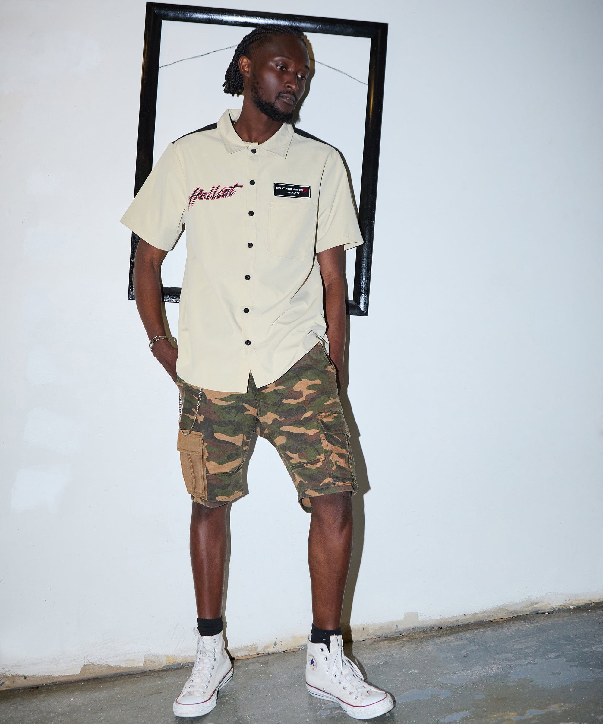 Dodge Hellcat Mechanics Button Down Shirt - Khaki