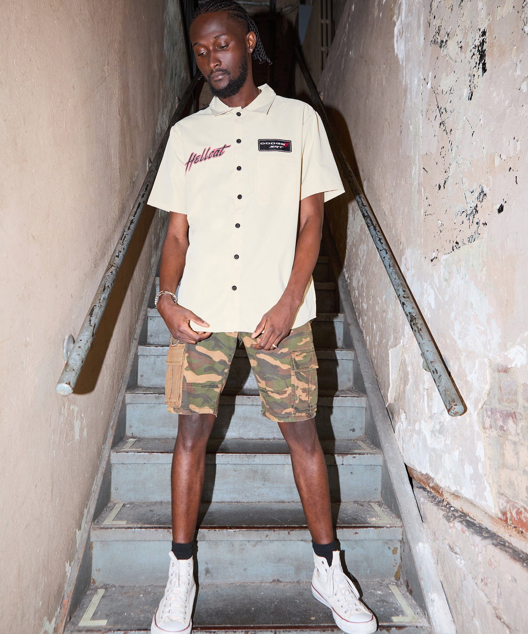 Dodge Hellcat Mechanics Button Down Shirt - Khaki
