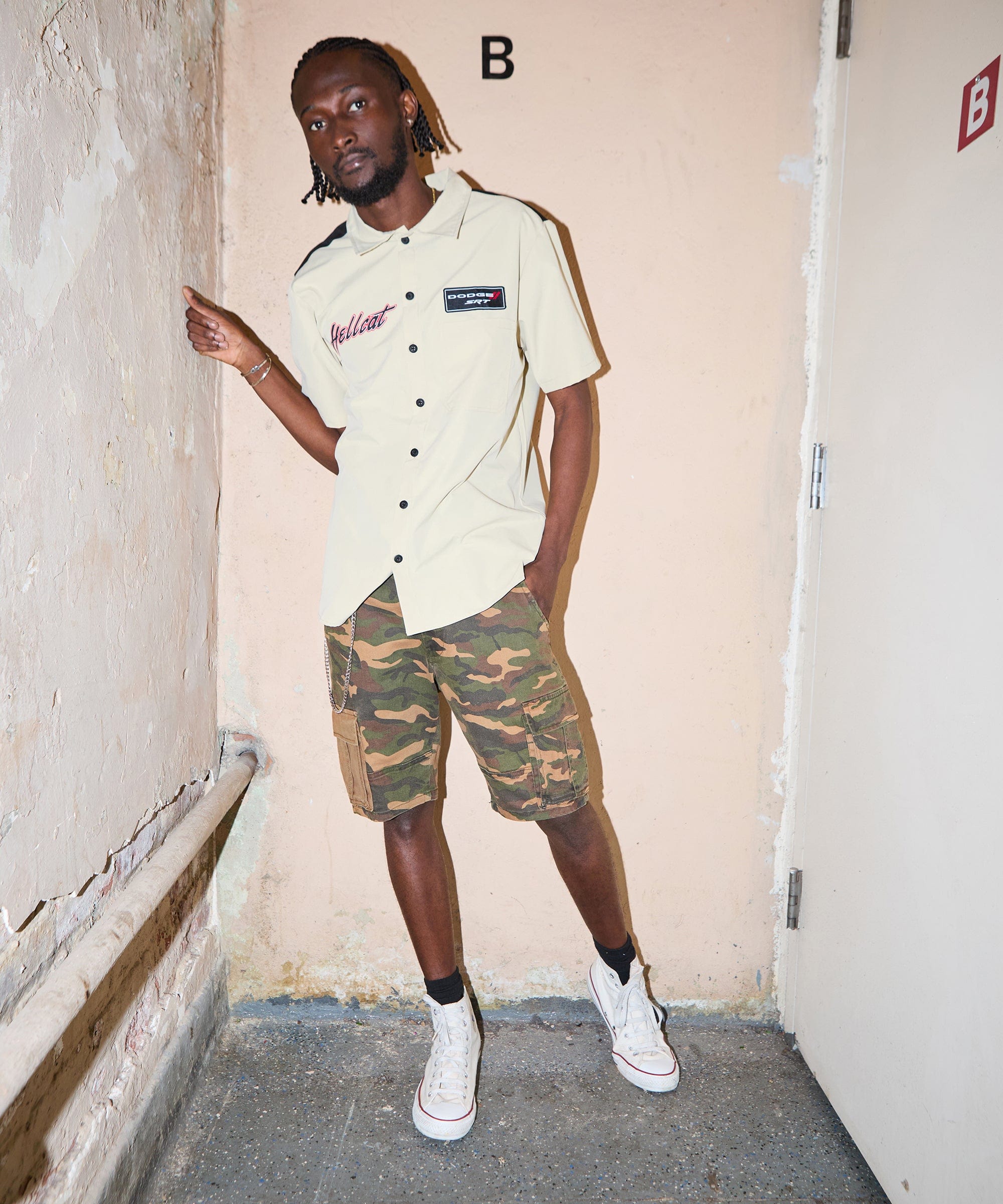 Dodge Hellcat Mechanics Button Down Shirt - Khaki