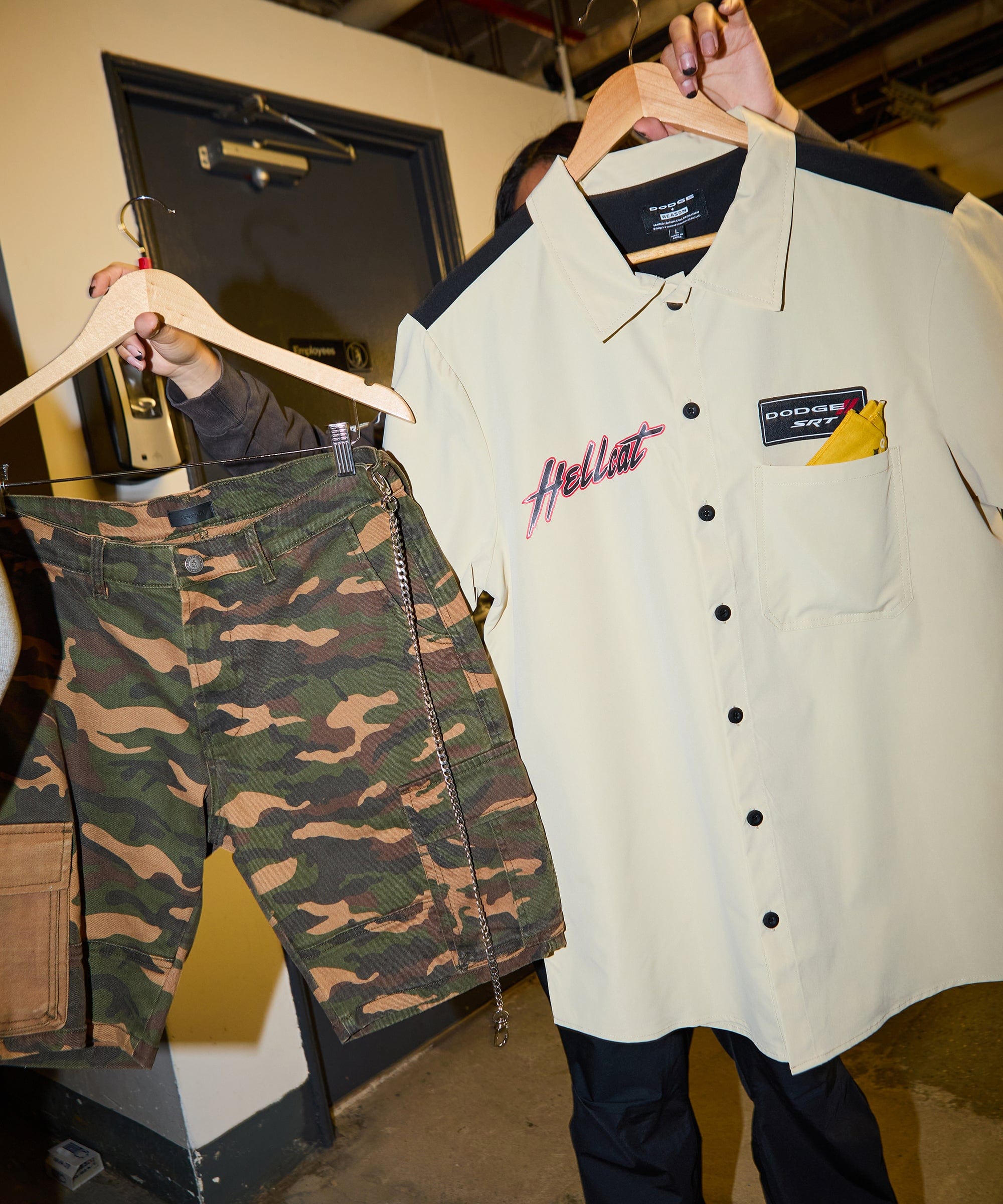 Dodge Hellcat Mechanics Button Down Shirt - Khaki