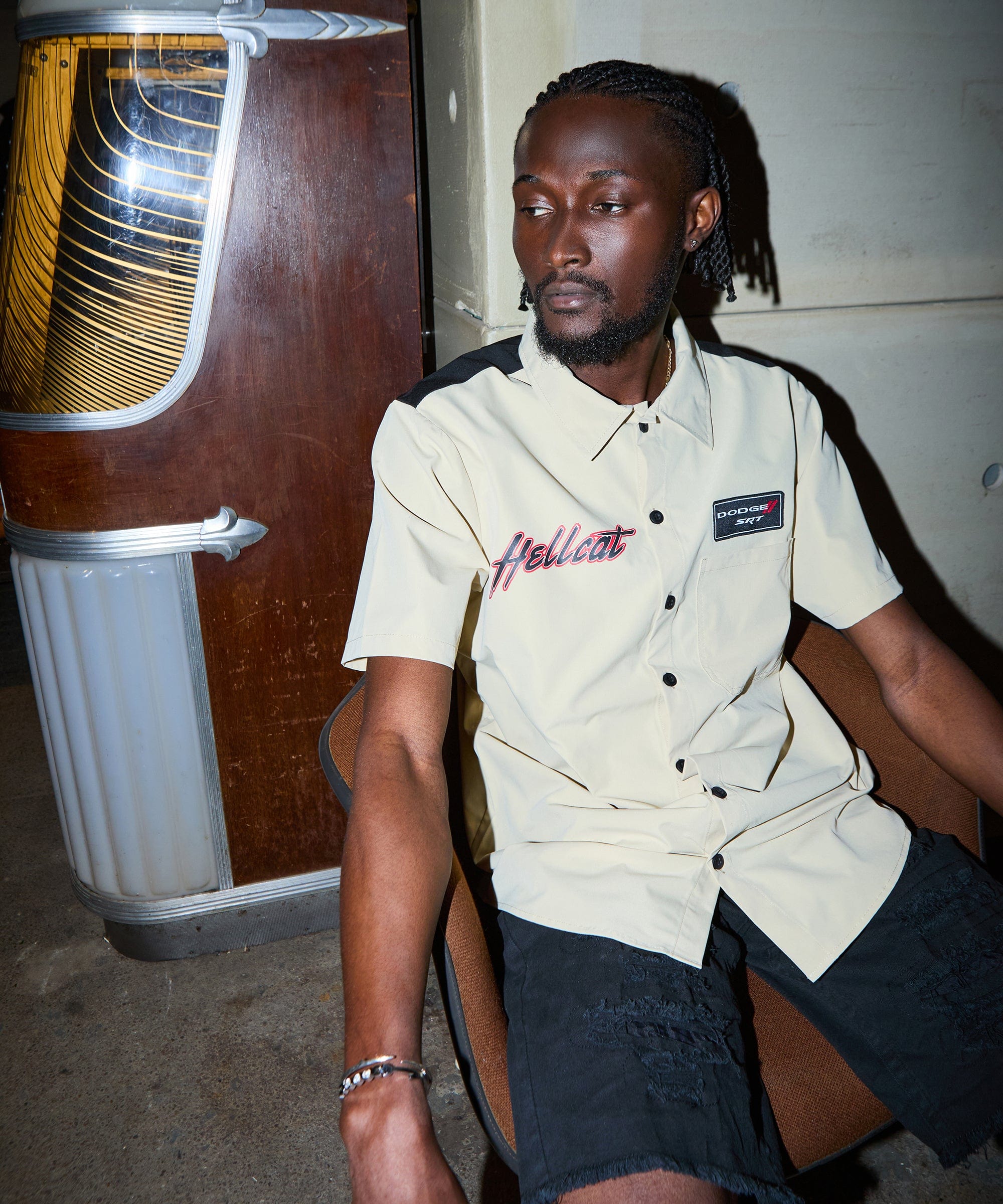 Dodge Hellcat Mechanics Button Down Shirt - Khaki