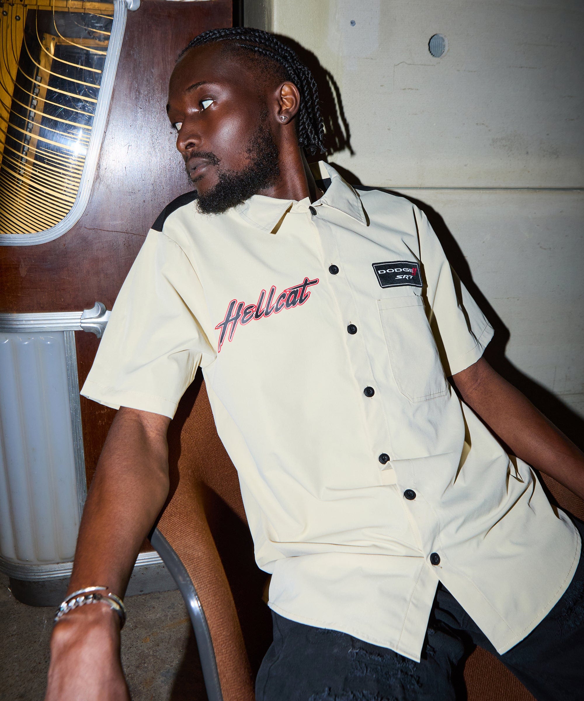Dodge Hellcat Mechanics Button Down Shirt - Khaki