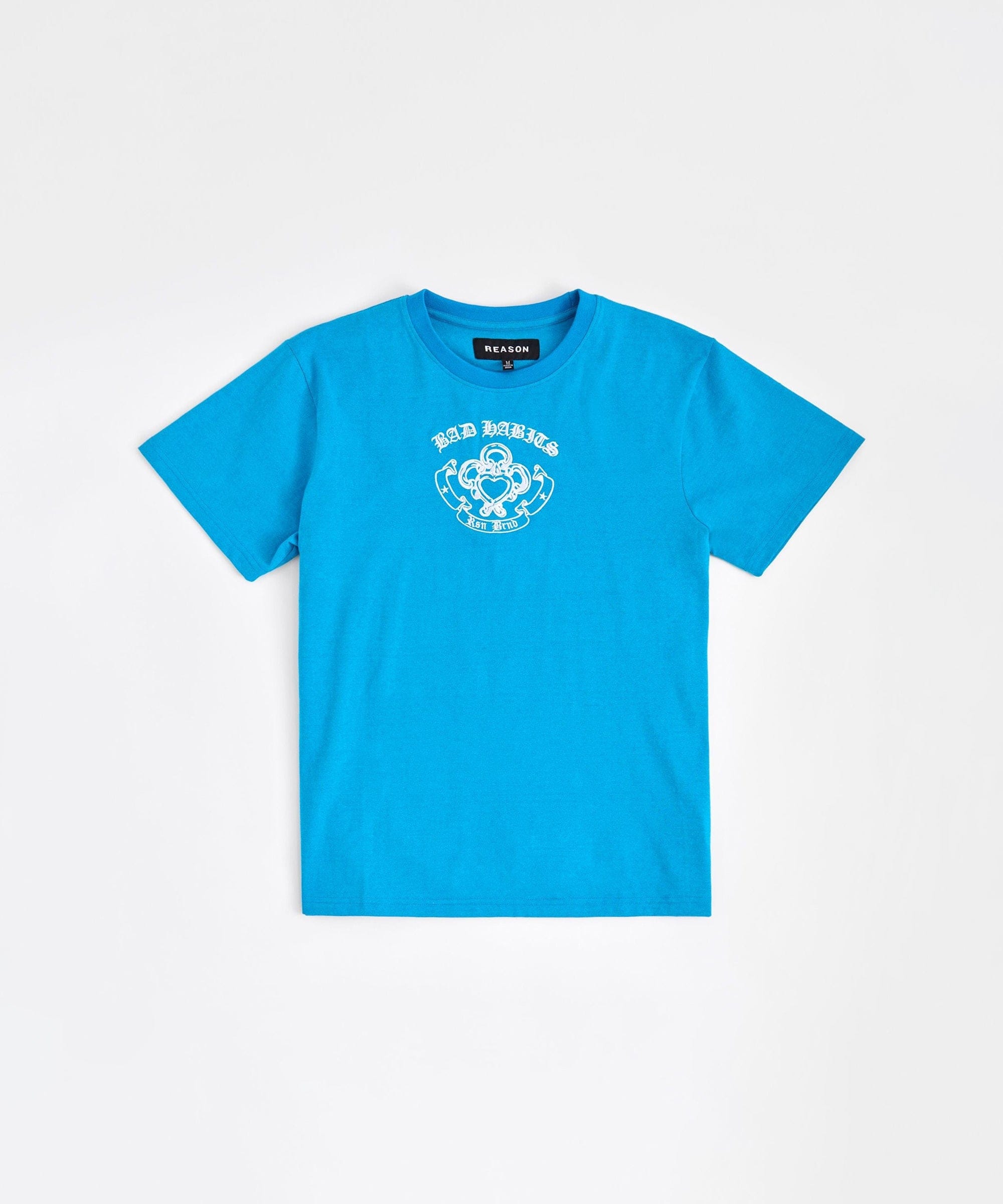 Bad Habits Graphic Short Sleeve Tee - Light Blue/Black