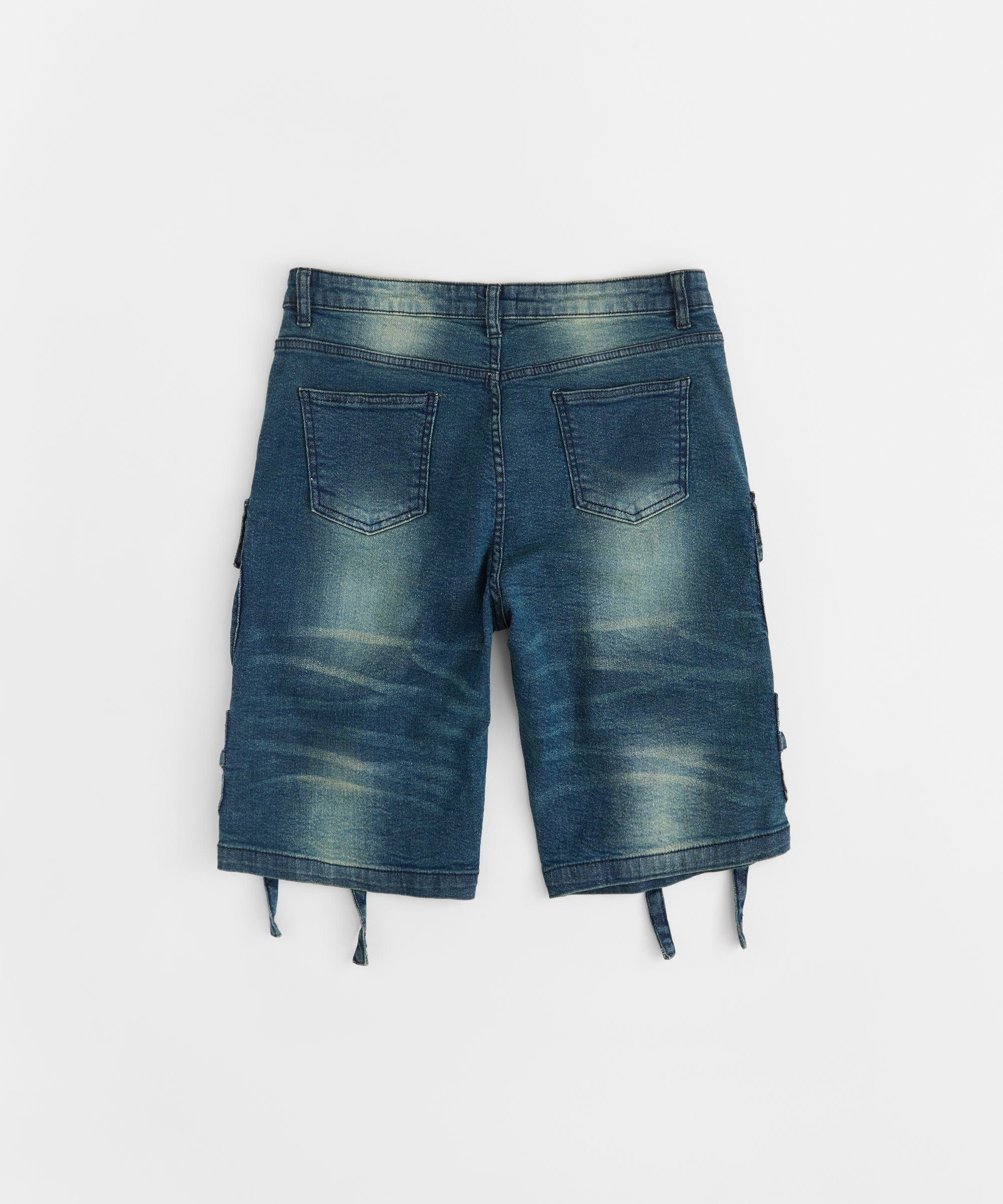 Buckle Strap Denim Shorts - Dark Blue