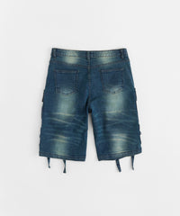Buckle Strap Denim Shorts - Dark Blue