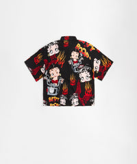 Betty Boop Biker Women's Viscose Button-Down Plus Size Shirt - Black