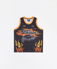 Fast & Furious Burnout Women's Plus Size Sleeveless Basketball Jersey - Black