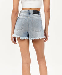 Ella Women's Distressed High-Waist Denim Shorts - Blue