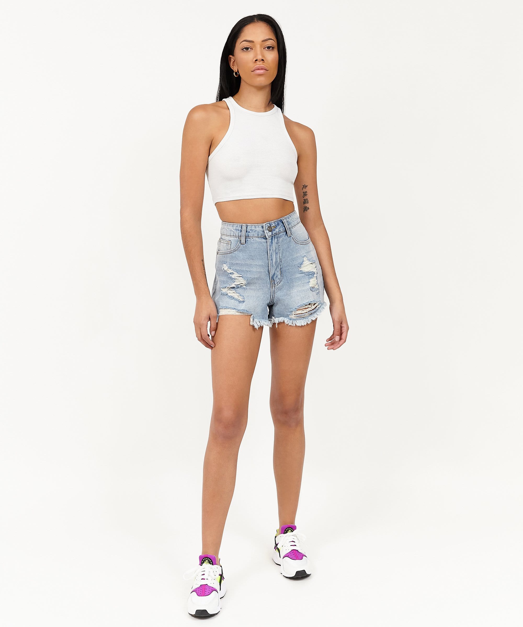 Ella Women's Distressed High-Waist Denim Shorts - Blue