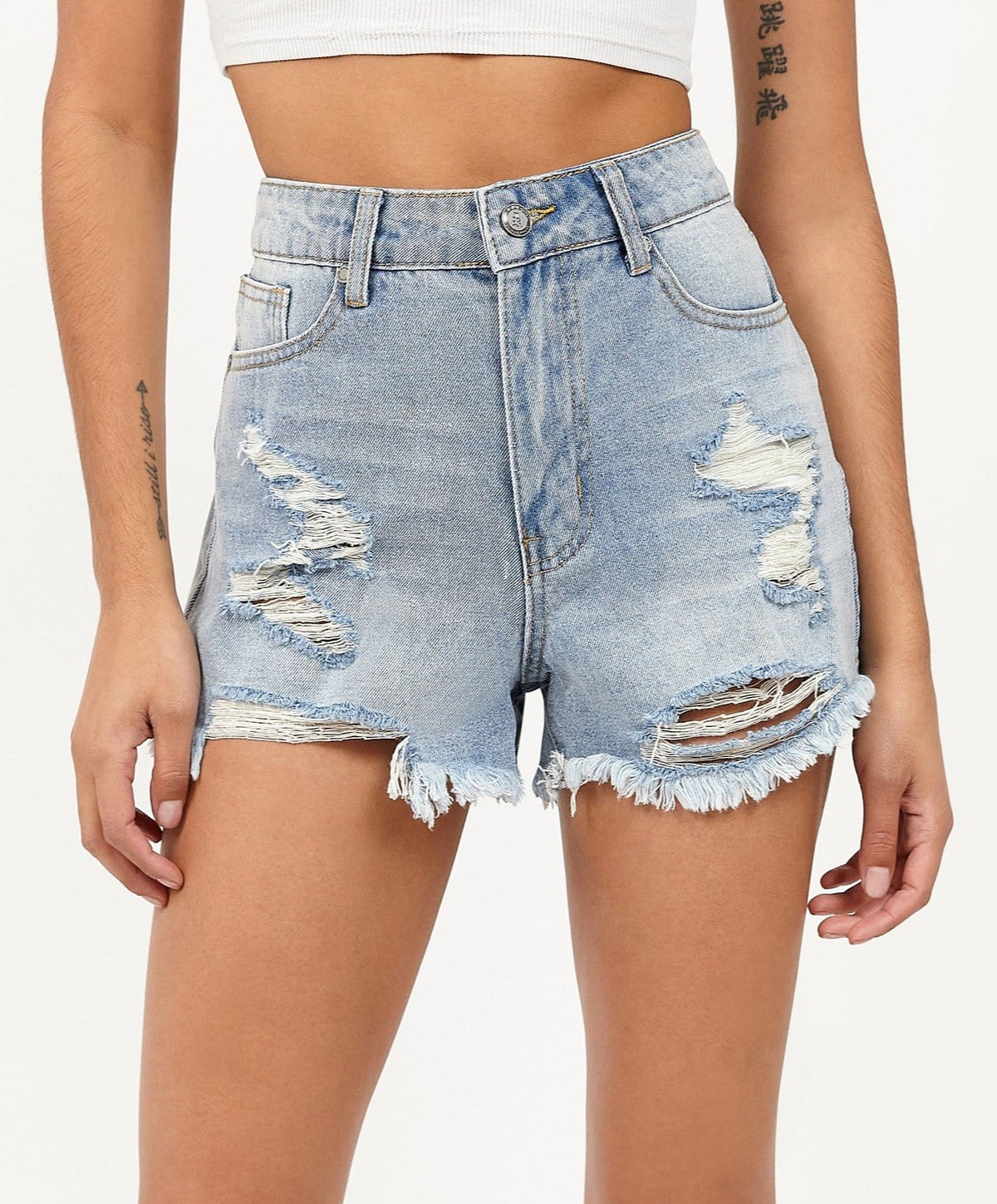 Ella Women's Distressed High-Waist Denim Shorts - Blue
