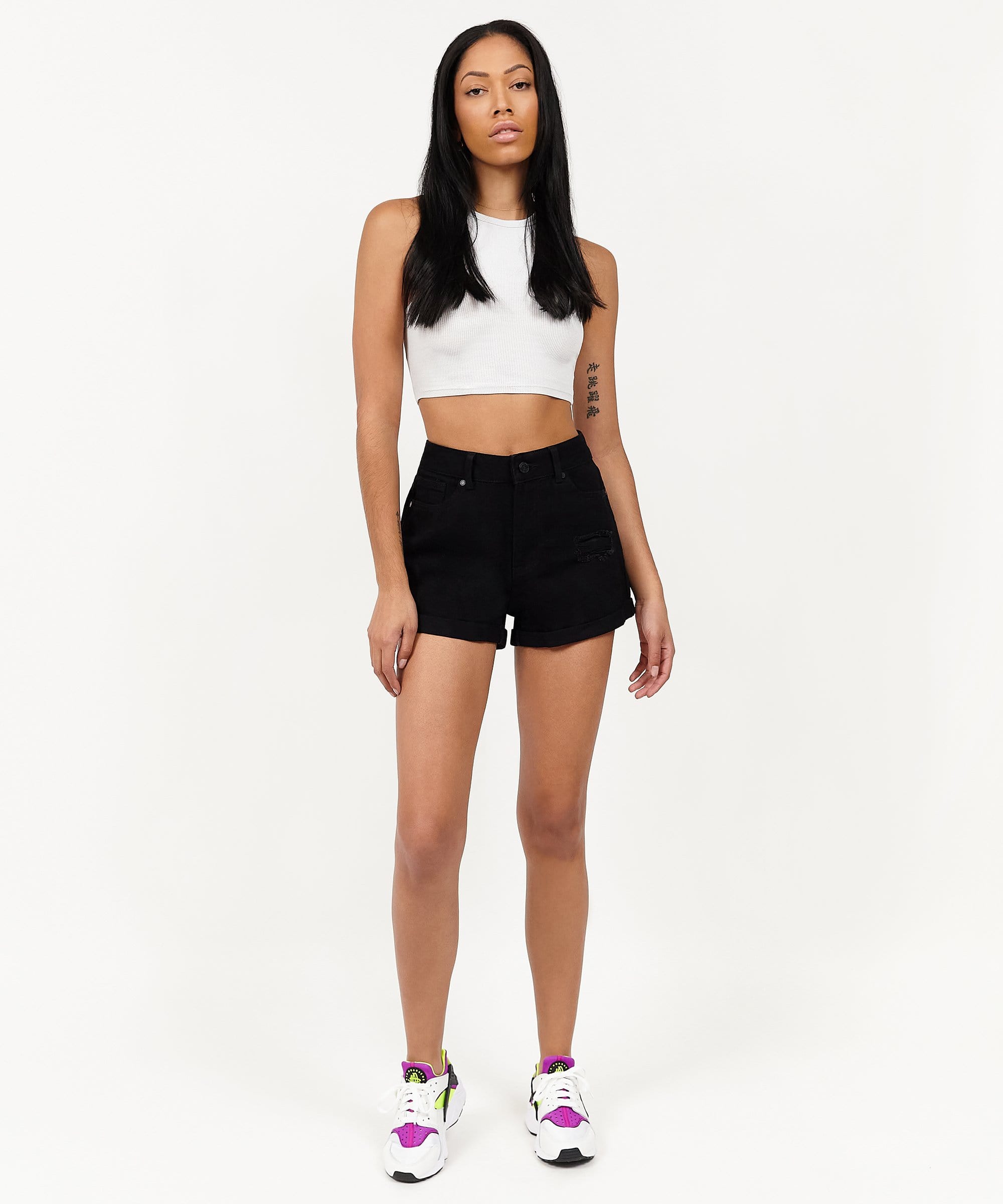 After Hours Women's Distressed Denim Shorts - Black