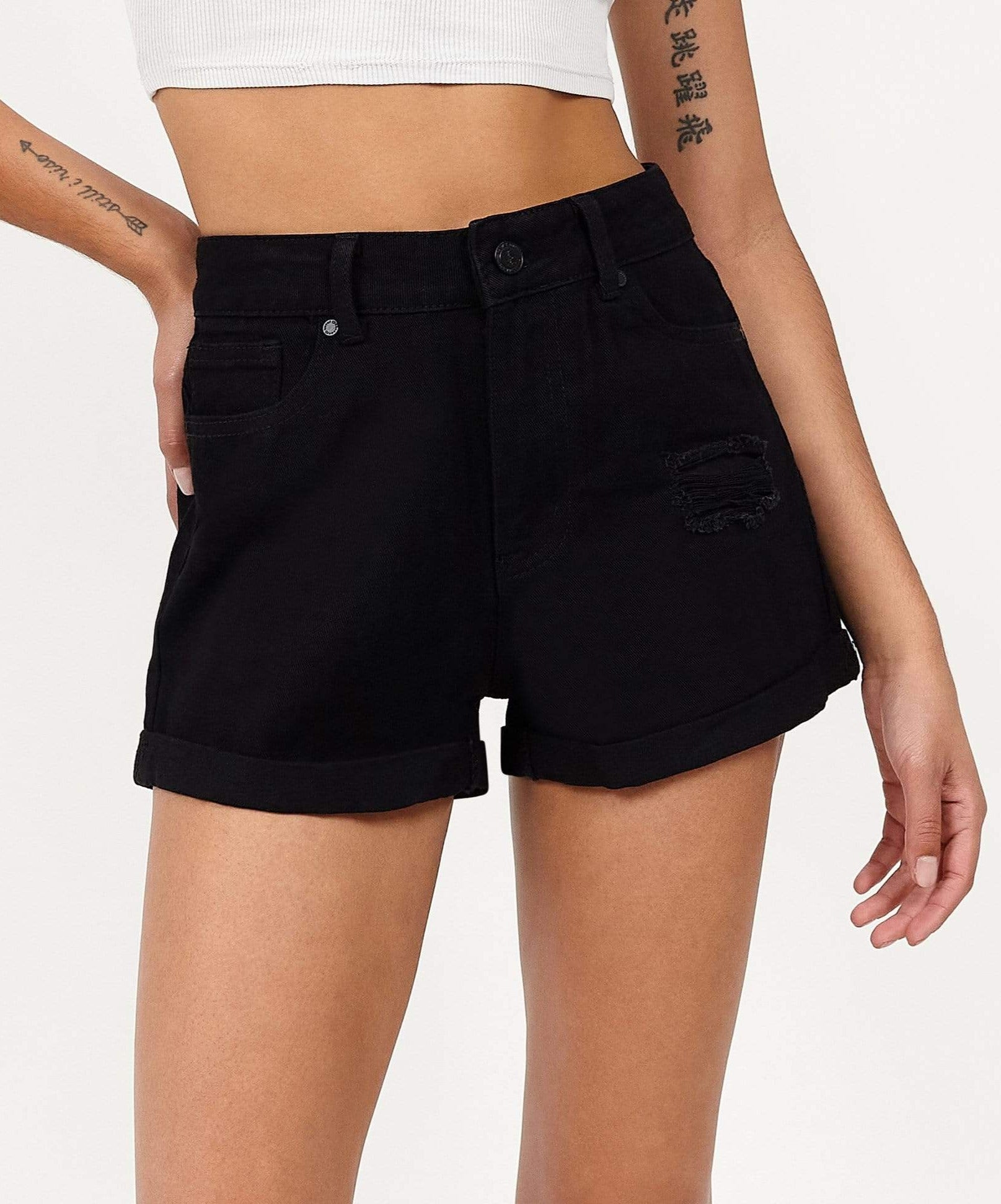 After Hours Women's Distressed Denim Shorts - Black