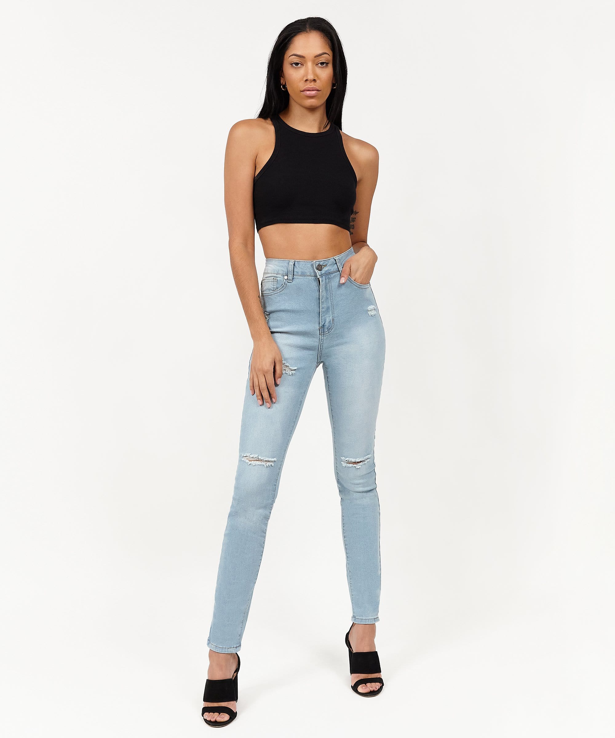 Abigail Women's Distressed High-Waist Super Skinny Jeans - Blue