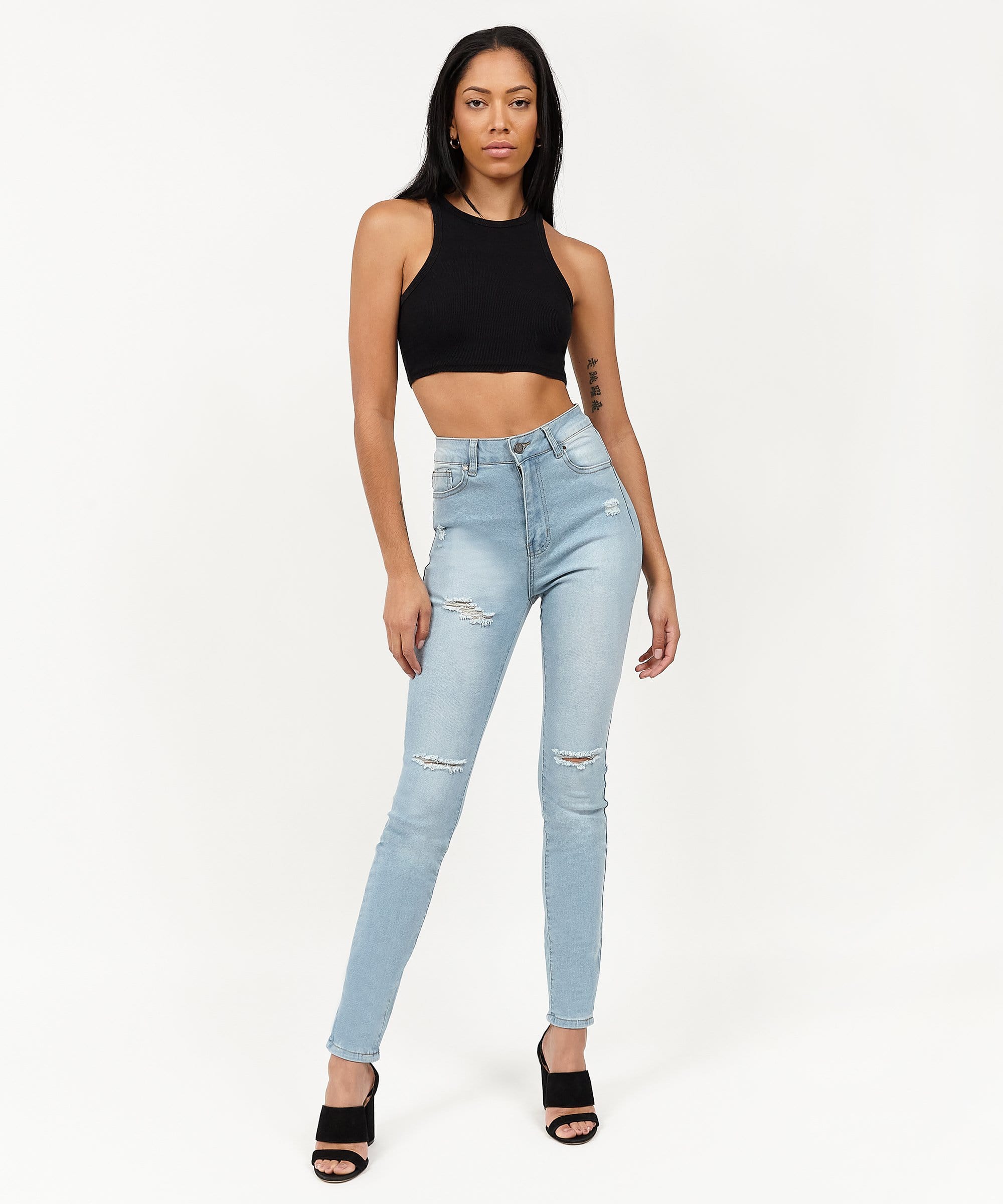 Abigail Women's Distressed High-Waist Super Skinny Jeans - Blue