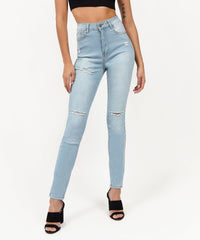 Abigail Women's Distressed High-Waist Super Skinny Jeans - Blue