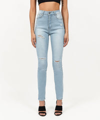Abigail Women's Distressed High-Waist Super Skinny Jeans - Blue
