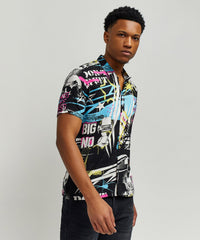 Don't Quit Button Down Short Sleeve Shirt - Black