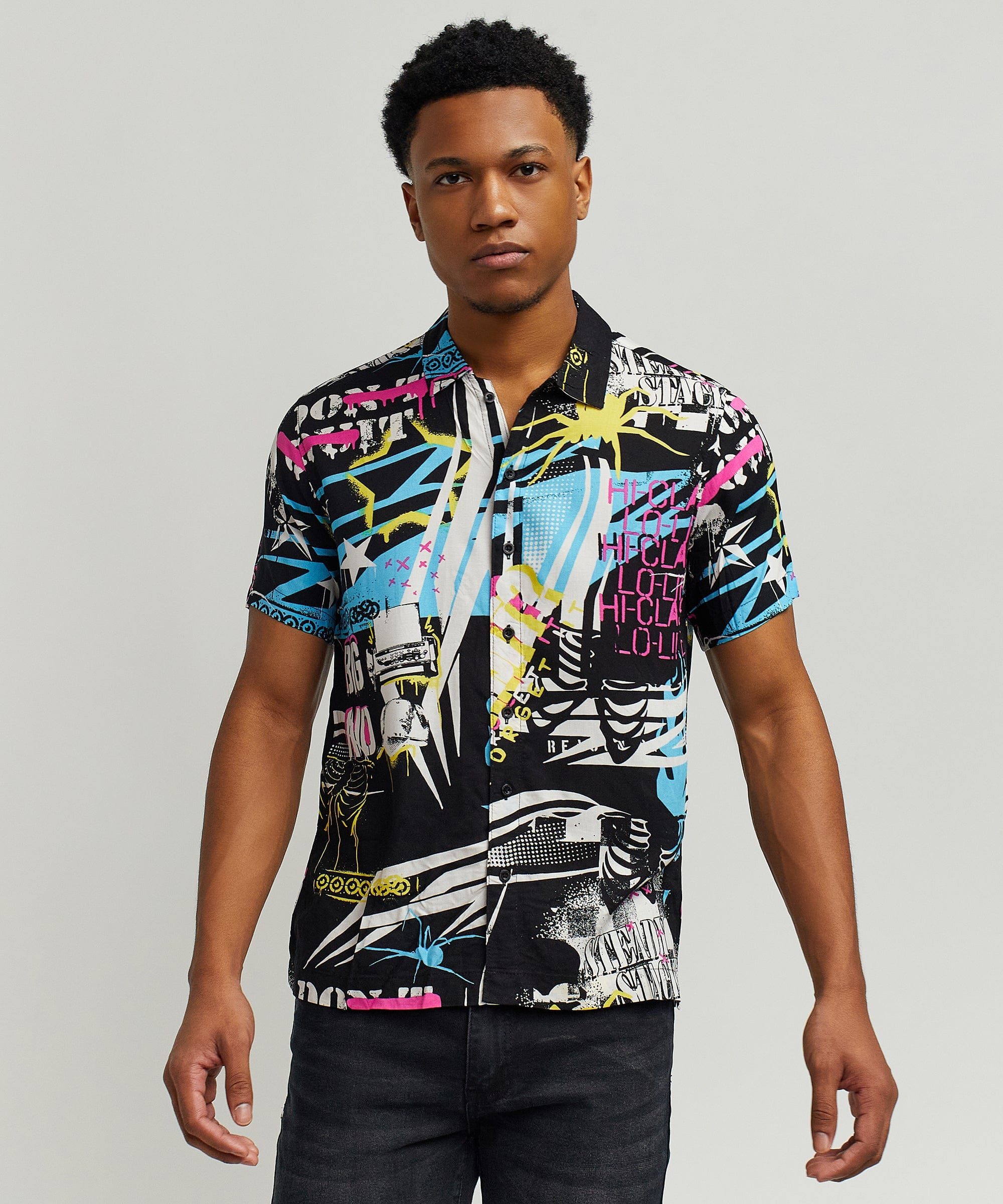 Don't Quit Button Down Short Sleeve Shirt - Black