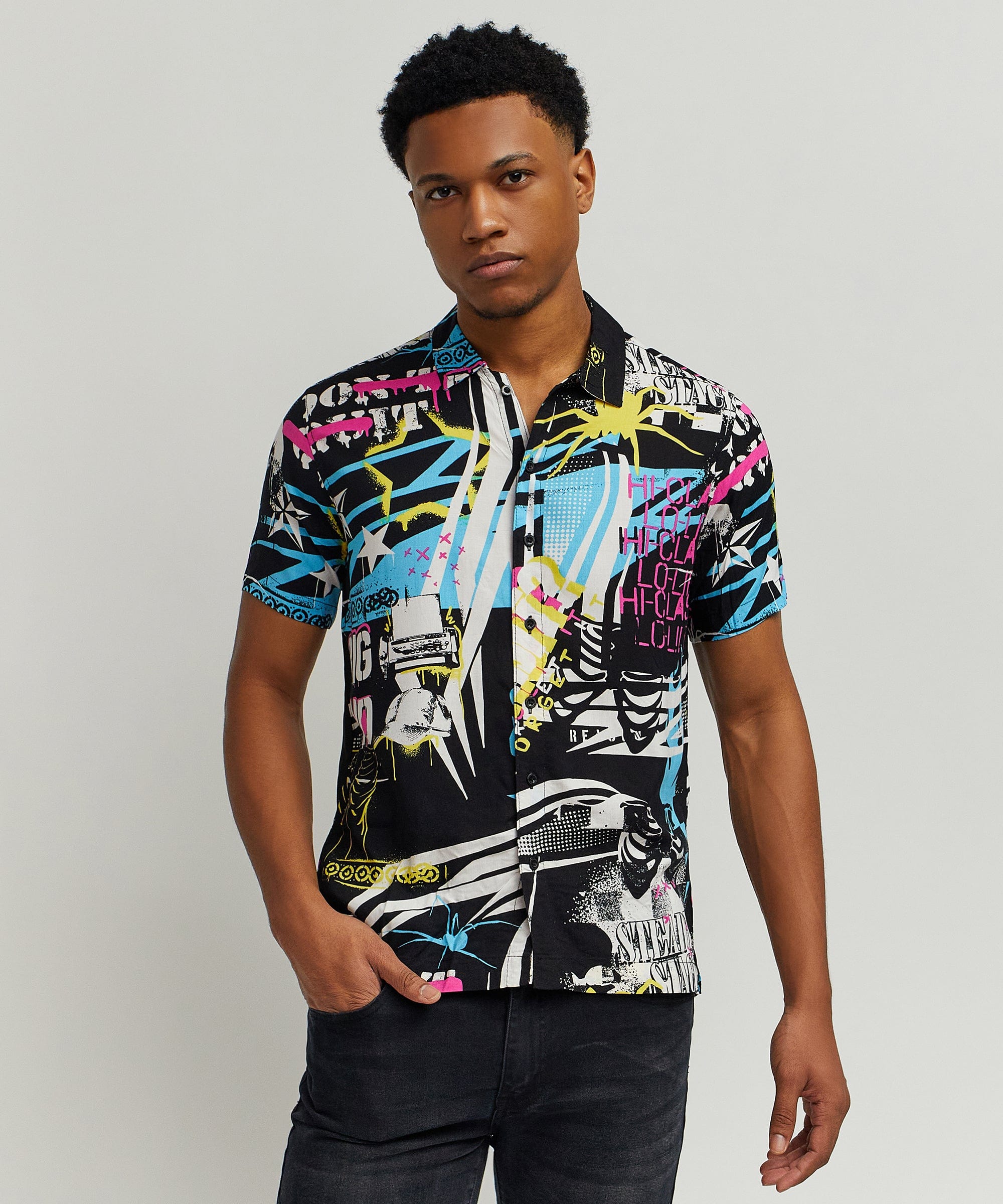 Don't Quit Button Down Short Sleeve Shirt - Black