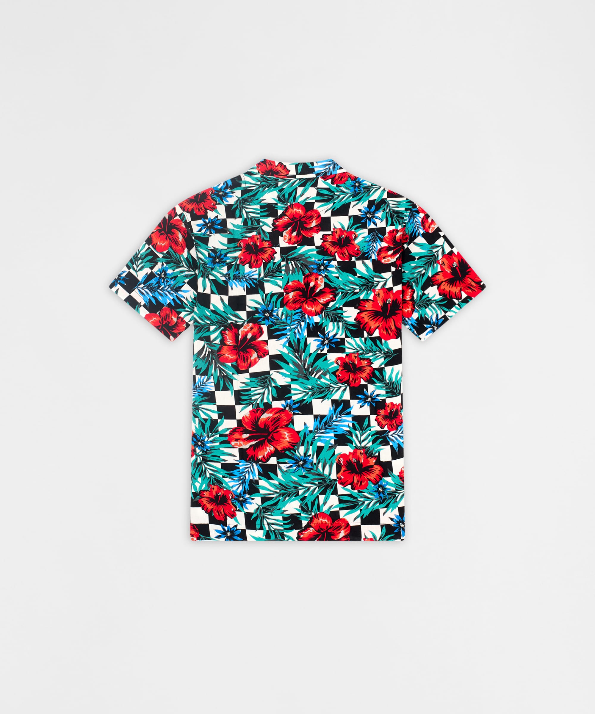 Floral Check Viscose Button-Down Short Sleeve Short