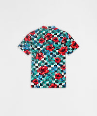 Floral Check Viscose Button-Down Short Sleeve Short