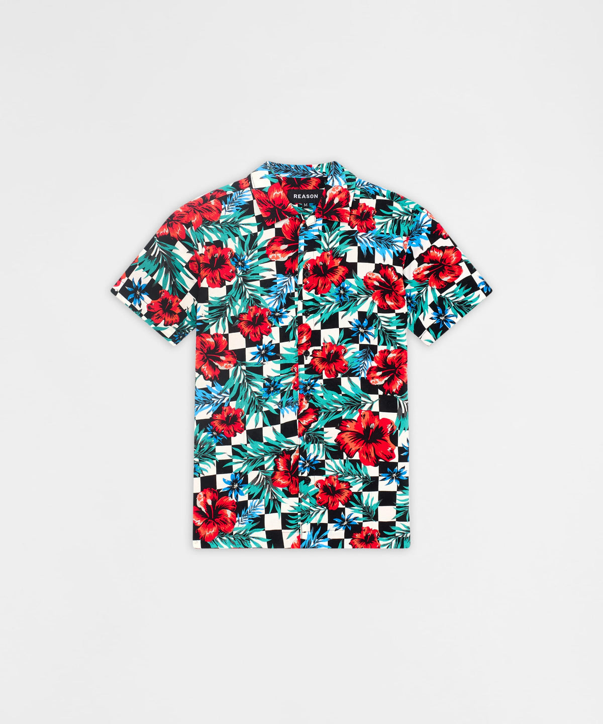 Floral Check Viscose Button-Down Short Sleeve Short