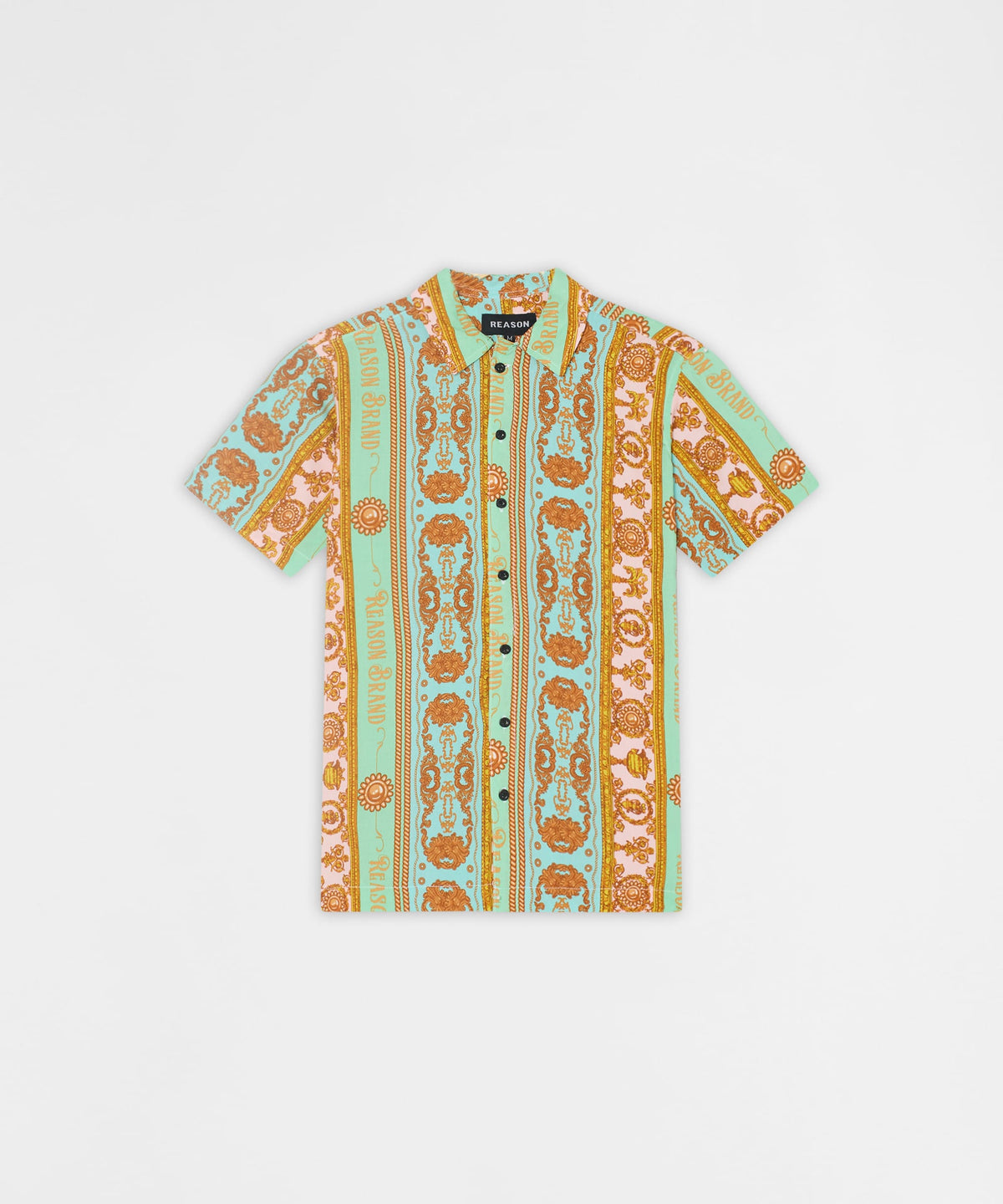 Baroque Viscose Button-Down Short Sleeve Shirt - Multicolor