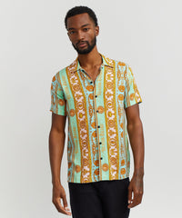 Baroque Viscose Button-Down Short Sleeve Shirt - Multicolor