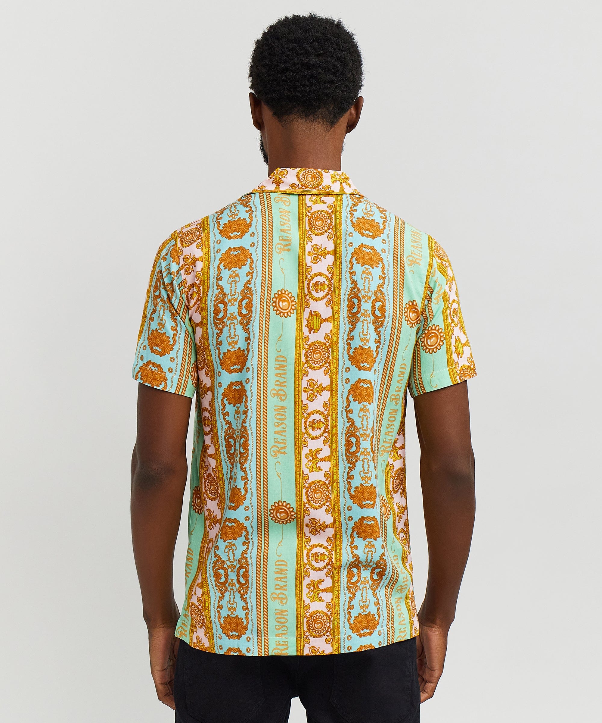 Baroque Viscose Button-Down Short Sleeve Shirt - Multicolor