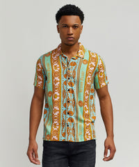 Baroque Viscose Button-Down Short Sleeve Shirt - Multicolor