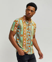 Baroque Viscose Button-Down Short Sleeve Shirt - Multicolor