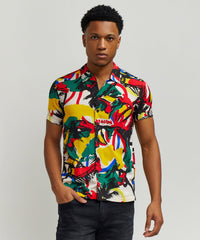 Abstract Viscose Button-Down Short Sleeve Shirt - Multicolor