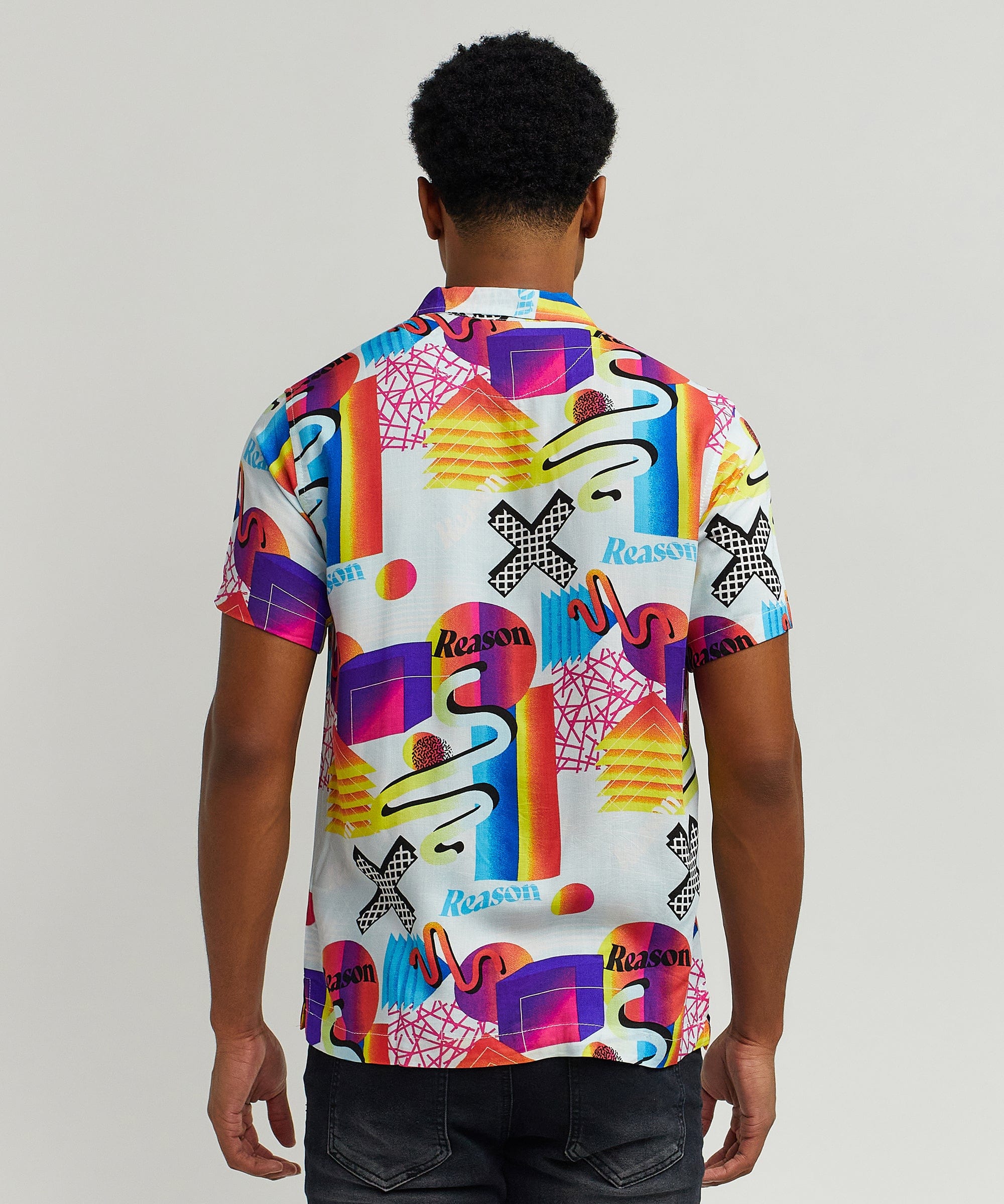 Geo Shape Viscose Button-Down Short Sleeve Shirt - Multicolor