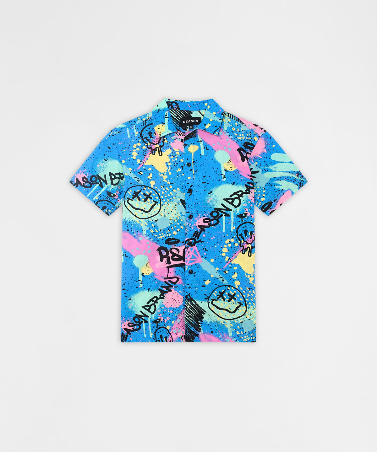 Graffiti Viscose Button-Down Short Sleeve Shirt - Multicolor